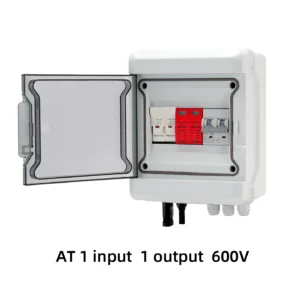 at 1 input, 1 output, 600v. solar photovoltaic combiner box for small residential use.